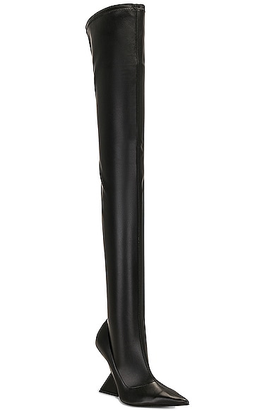 Shop Attico Cheope Stretch Thigh High Boot In Black