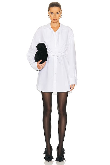 Double Layered Shirt Dress in White