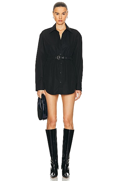 Shop Alexander Wang Button Down Tunic Dress With Leather Belt In Black
