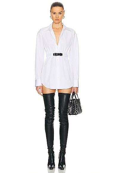 Shop Alexander Wang Button Down Tunic Dress With Leather Belt In White