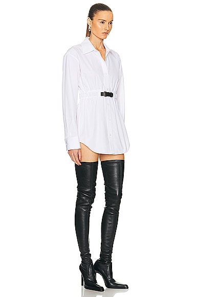 Shop Alexander Wang Button Down Tunic Dress With Leather Belt In White