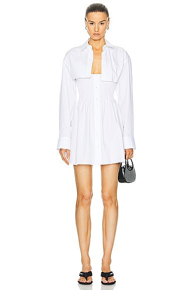 Shop Alexander Wang Smocked Mini Dress With Overshirt In White