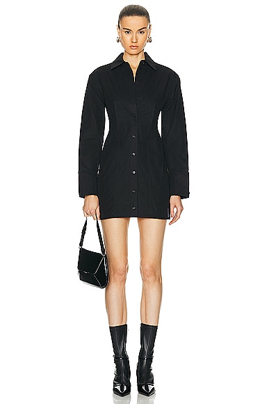 Long Sleeve Button Up Mini Dress in Black