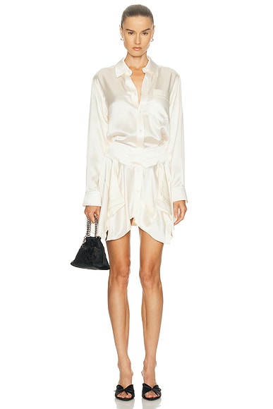Alexander Wang Cut Off Double Shirt Dress in Ivory