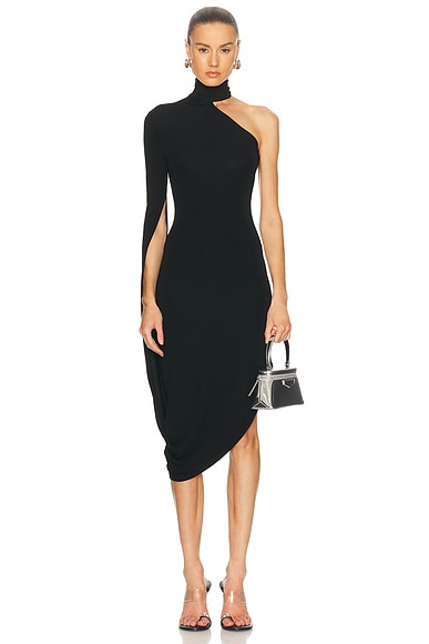 Asymmetric Draped Midi Dress