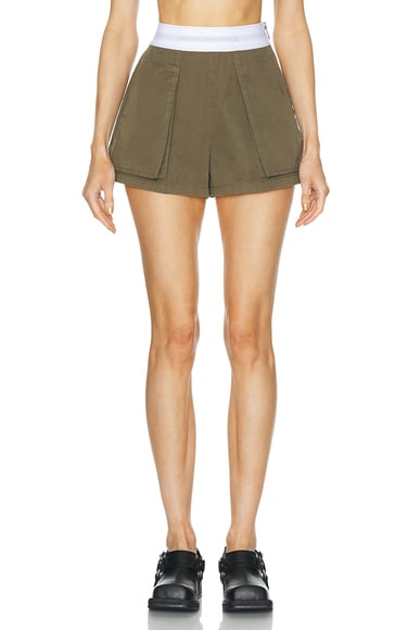 Alexander Wang High Waisted Cargo Rave Short in Army Green