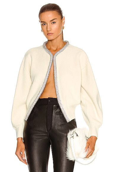 Alexander Wang Crystal Tubular Trim Cropped Cardigan in Ivory | FWRD