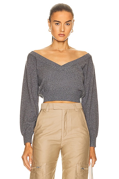 Alexander Wang Cropped V Neck Illusion Sweater in Grey