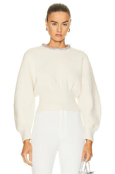 Alexander Wang Crystal Tubular Necklace Sweater in Ivory