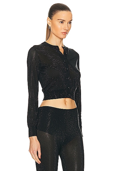 Shop Alexander Wang Cropped Crewneck Cardigan With Clear Bead Hotfix In Black