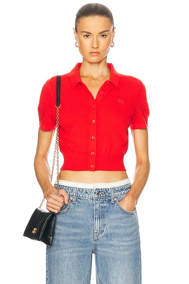 Alexander Wang Short Sleeve Cardigan in Fiery Red