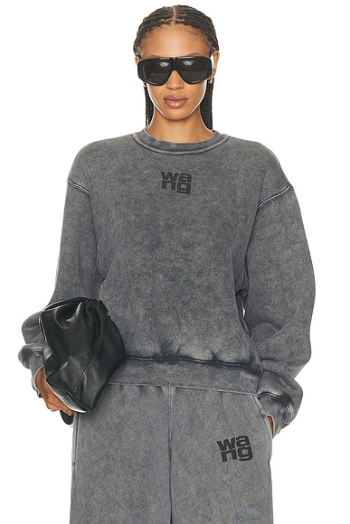 Alexander Wang Essential Terry Crew Sweatshirt in Washed Granite