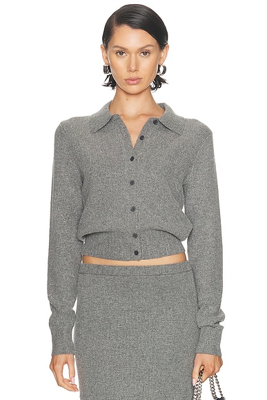 Alexander Wang Hotfix Long Sleeve Polo Cardigan in Heather Grey