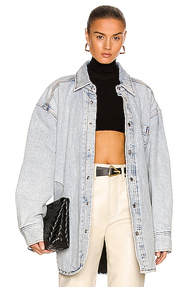 Alexander Wang Mid Length Quilted Shirt Coat in Blue