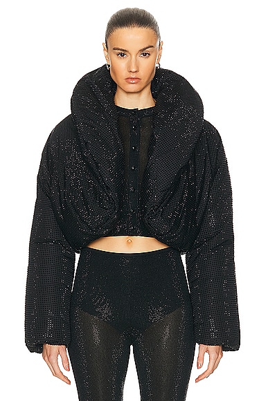 Alexander Wang Crystal Hotfix Cropped Puffer Jacket In Black