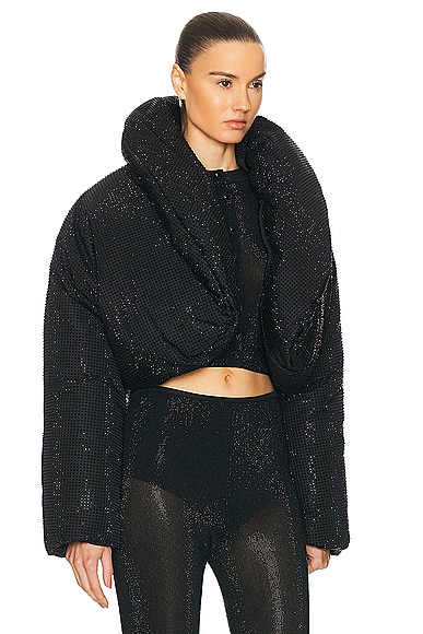Shop Alexander Wang Cropped Puffer Jacket With Allover Hotfix In Black