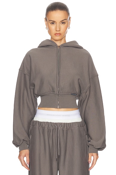 Alexander Wang Cropped Zip Up Jacket in Washed Granite