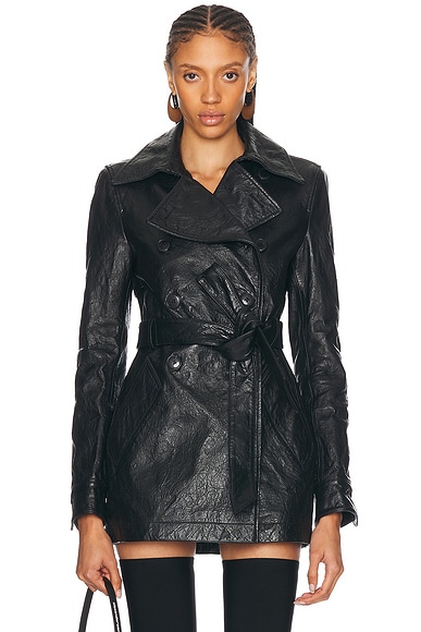 Alexander Wang Memory Leather Trench Coat in Black | FWRD Alexander Wang Memory Leather Trench Coat in Black | FWRD