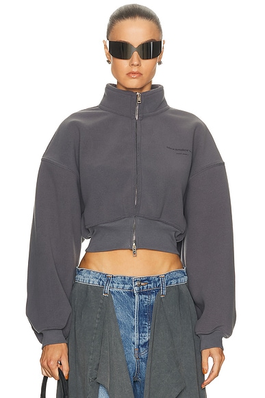 Cropped Mock Neck Zip Up Jacket