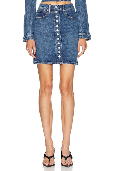 Alexander Wang High Waisted Snap Front Mini Skirt in Deep Blue