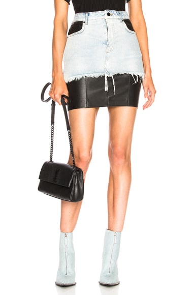 Leather and Denim Hybridmoto Skirt