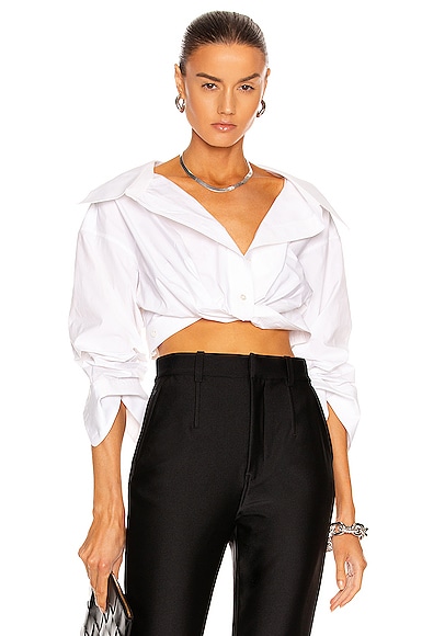 Alexander Wang Twist Front Cropped Shirt in White | FWRD