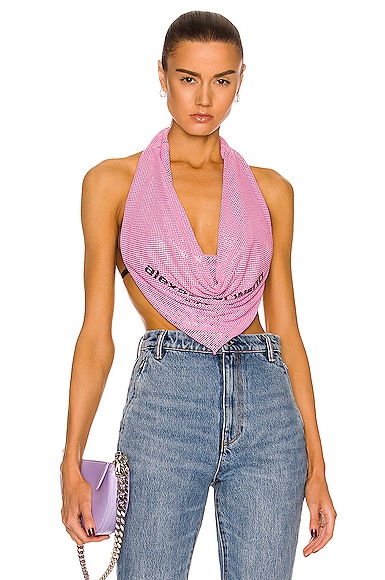 Alexander Wang Chainmail Cowl Top in Pink