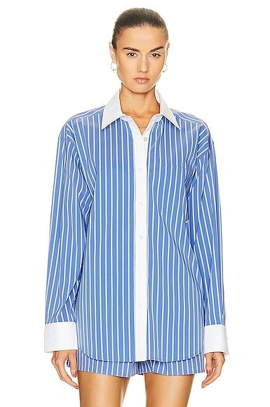 Shop Alexander Wang Button Down Shirt In Blue & White