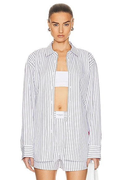 Alexander Wang Long Sleeve Boyfriend Shirt In White & Black