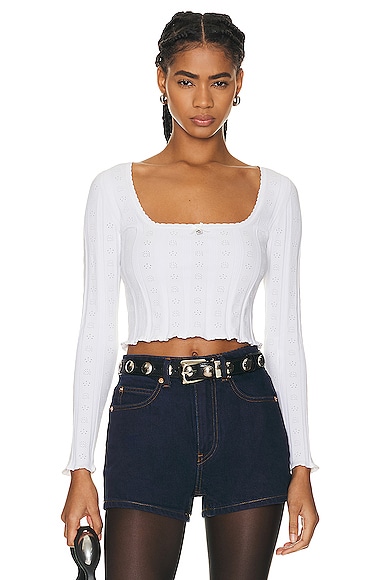 Alexander Wang Cropped Long Sleeve Top in Soft White