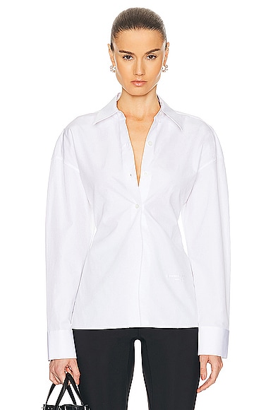 Shop Alexander Wang Cinched Waist Shirt With Knit Combo In White