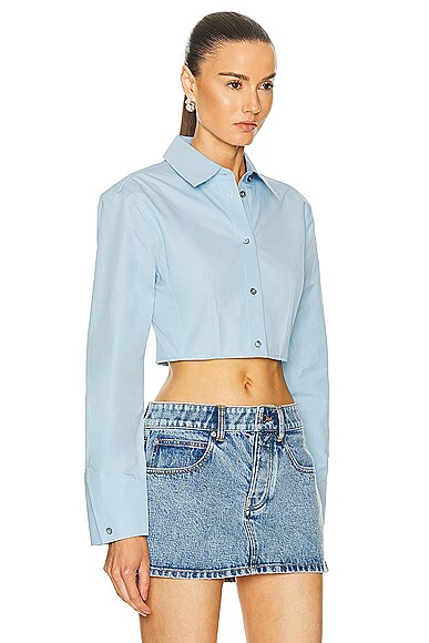 Shop Alexander Wang Long Sleeve Copped Button Up Top In Cerulean