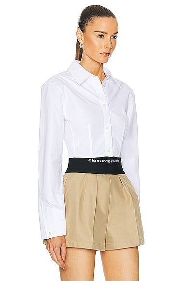 Shop Alexander Wang Long Sleeve Copped Button Up Top In White