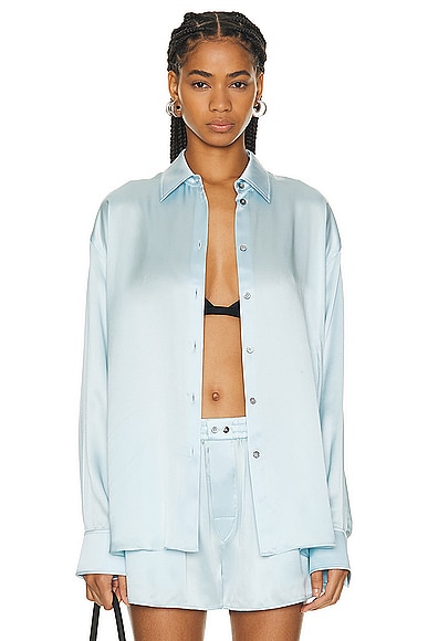 Shop Alexander Wang Oversized Top W/ Tulle Cut Out Back Panel In Shine Blue