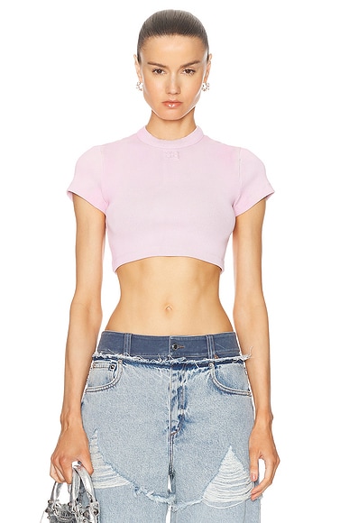 Alexander Wang Cropped Short Sleeve Top in Washed Pink Lace