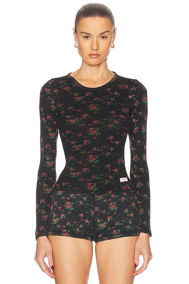 Alex Perry Crystal Velvet Long Sleeve Bodysuit in Black | FWRD