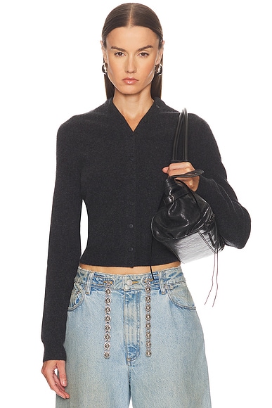 Alexander Wang Long Sleeve High Neck Button Up Logo Cardigan