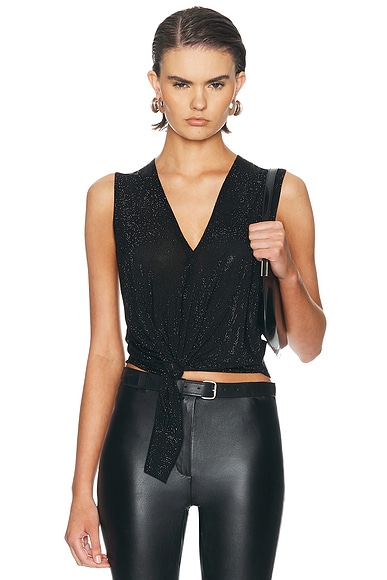 Alexander Wang Hotfix Knotted Deep V-Neck Tank Top in Black