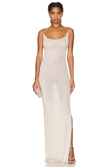 Aya Muse Vatia Sequined Knitted Maxi Dress In Buttercream