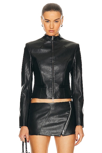 Cropped leather blazer in black - The Sei