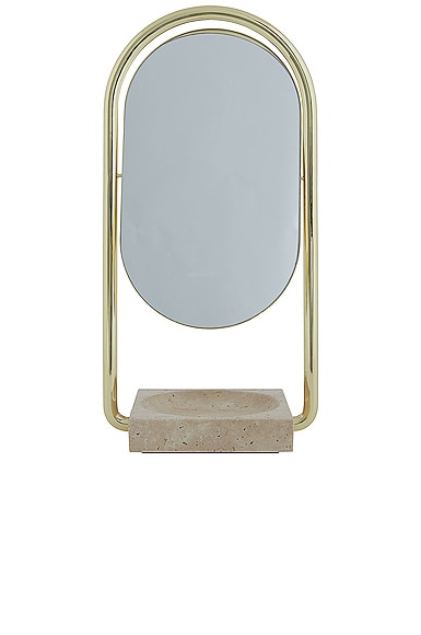 AYTM Angui Table Mirror in Travertine & Gold