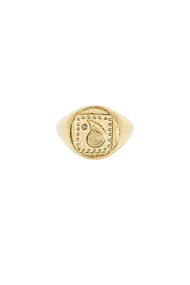 AZLEE Spiral Seashell Coin Ring in 18k Yellow Gold & Diamond