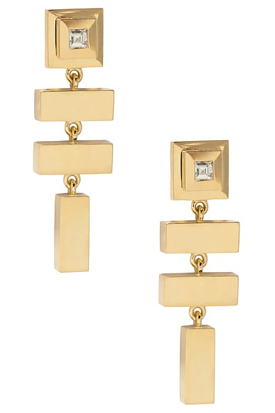 AZLEE Scattered Gold Bar & Carre Diamond Staircase Earrings in 18k Yellow Gold & Diamond