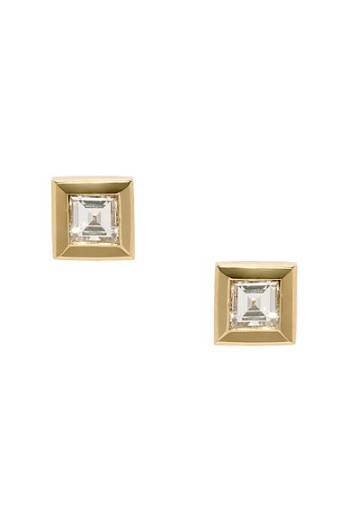 AZLEE Bare Carre Stud Earrings in 18k Yellow Gold & Diamond