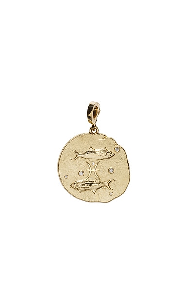 AZLEE Of The Stars Pisces Large Coin Charm in 18k Yellow Gold & Diamond