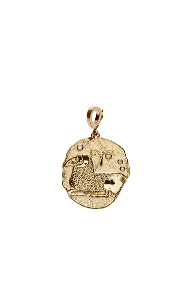 AZLEE Of The Stars Aries Large Coin Charm in 18k Yellow Gold & Diamond