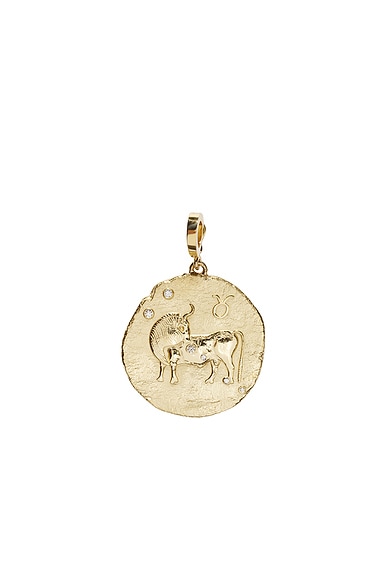 AZLEE Of The Stars Taurus Large Coin Charm in 18k Yellow Gold & Diamond