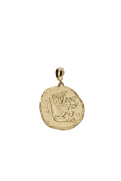 AZLEE Of The Stars Leo Large Coin Charm in 18k Yellow Gold & Diamond