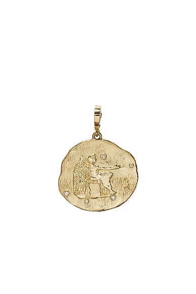 AZLEE Of The Stars Virgo Large Coin Charm in 18k Yellow Gold & Diamond