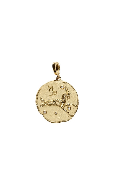 AZLEE Of The Stars Capricorn Large Coin Charm in 18k Yellow Gold & Diamond